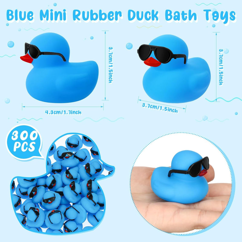 Hiboom 300 Pack Mini Rubber Ducks with Sunglasses Sets Duck Bath Toys Cute Float Squeaky Bathtub Duckies Toys for Baby Shower Birthday Party Favors Class Carnival Prizes Car Decor(Yellow)
