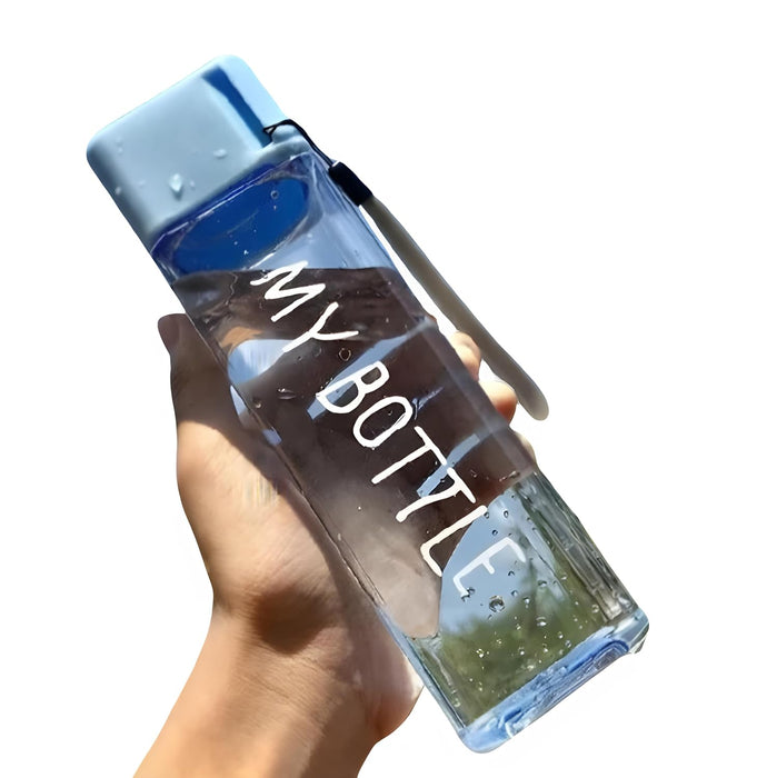 Transparent 500ml water Bottle - Leak-proof Sports Bottle with lanyard - Square Shape Durable Plastic Bottle for Gym, Indoor & Outdoor Activities