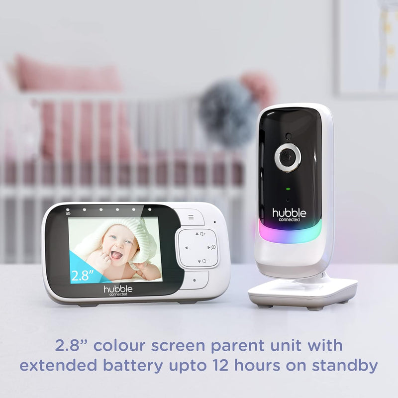HUBBLE CONNECTED Pal Essential Video Baby Monitor with 2.8" Diagonal Colour Screen, Night Light, Room Temperature Viewing, Two-way Talk, Sleep Trainer.