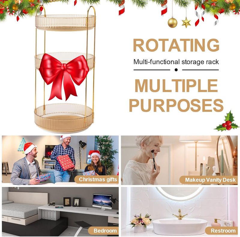 INVSSENE 360° Rotating Makeup Organizer, Bathroom Make Up Spinning Holder Rack, Large Capacity Cosmetics Storage Vanity Shelf Countertop, Fits Cosmetics, Perfume, Skincare, Lipsticks(2 Tiers, Green)