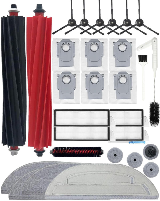 Yivy Replacement Parts for Roborock S8 Maxv Ultra /S8 Max Ultra Vacuum Cleaner : 2 main brushes, 6 side brushes, 4 HEPA filters, 4+4 wipes, 6 dust bags, 1 self-cleaning brush, 1 water tank brush-30pcs