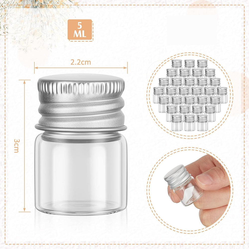Nalacal 5 Ml Mini Glass Bottles, With Aluminum Cap Tiny Jars Small Vials Screw Caps Containers For Diy Craft Storage, Specimen Jars, Transparent And Reusable(50Pcs)
