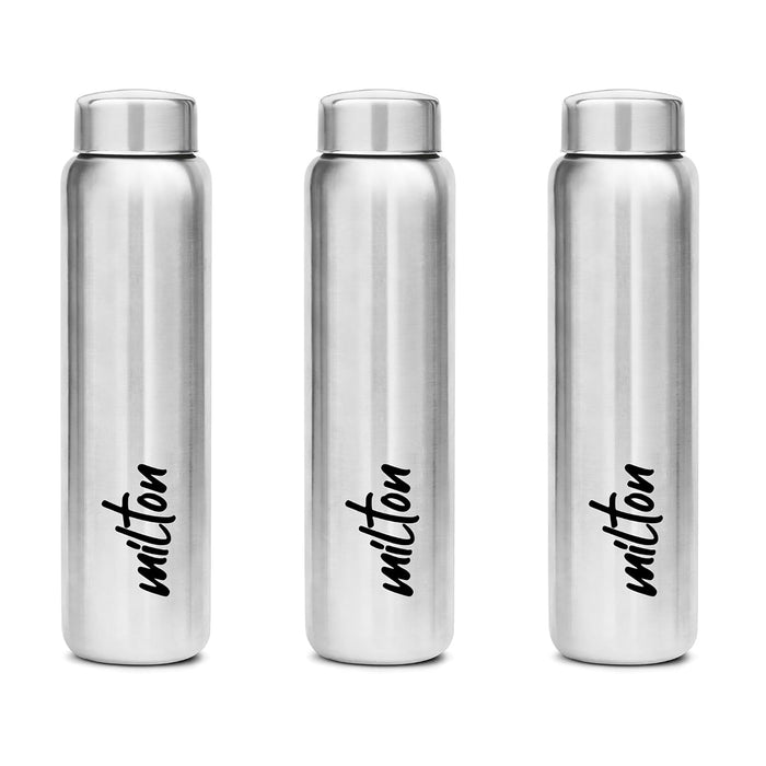 MILTON 3-Piece 950ml Stainless Steel Water Bottle, Single-Walled, BPA-Free, Leak-Proof, Rust-Free, Easy-Grip Fridge Bottle,Easy to Carry, Gym Bottle for Men, Kids, School & Travel - Aqua