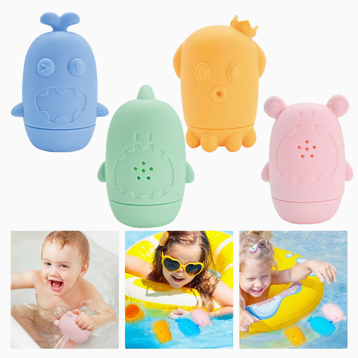NALACAL 4 Pack Silicone Baby Bath Toys, Water Toys for Toddlers 1-3, Bathtub Pool Toys for Babies 6-12 Months, Dishwasher Safe Infant Toys, Baby Girl and Boy Gifts