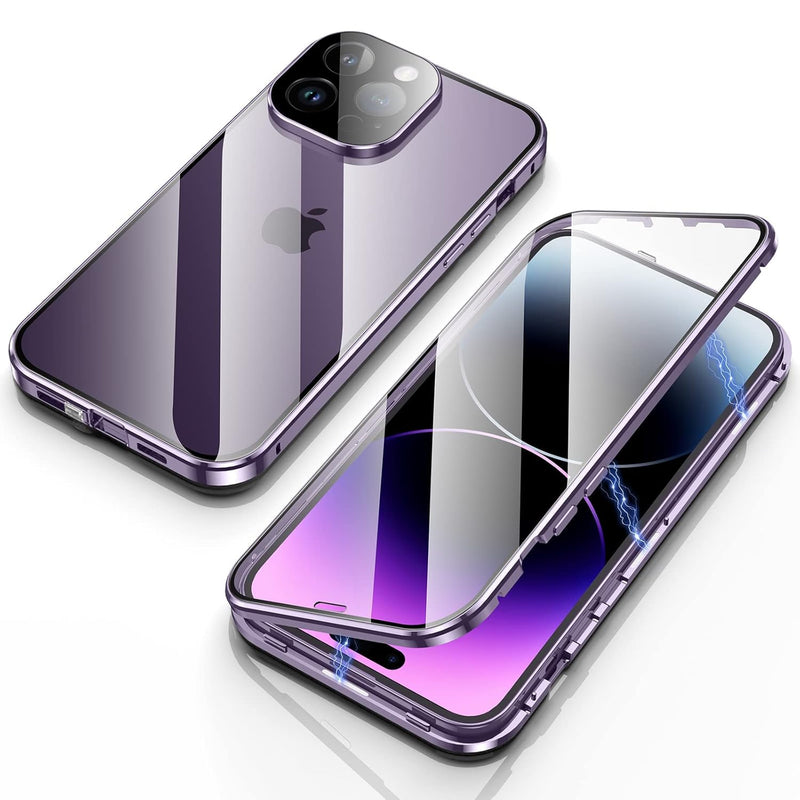 NALACAL Anti Peeping Case for iPhone 14 Pro Max, 360 Degree Front and Back Privacy Tempered Glass Cover, Anti SPY Screen, Anti Peep Magnetic Adsorption Metal Bumper for iPhone 14 Pro Max (Purple)