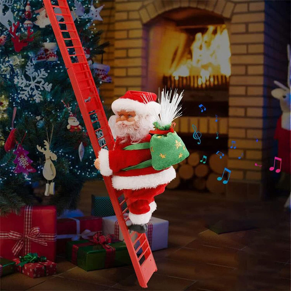 TAPIT Christmas Electric Santa Climbing Ladder, Climbing Up and Down Santa Claus Plush Doll on Ladder with Music and LED, Climbing Wall Holiday Party Home Door Xmas Tree Ornament (Red - Ladder) β image 5