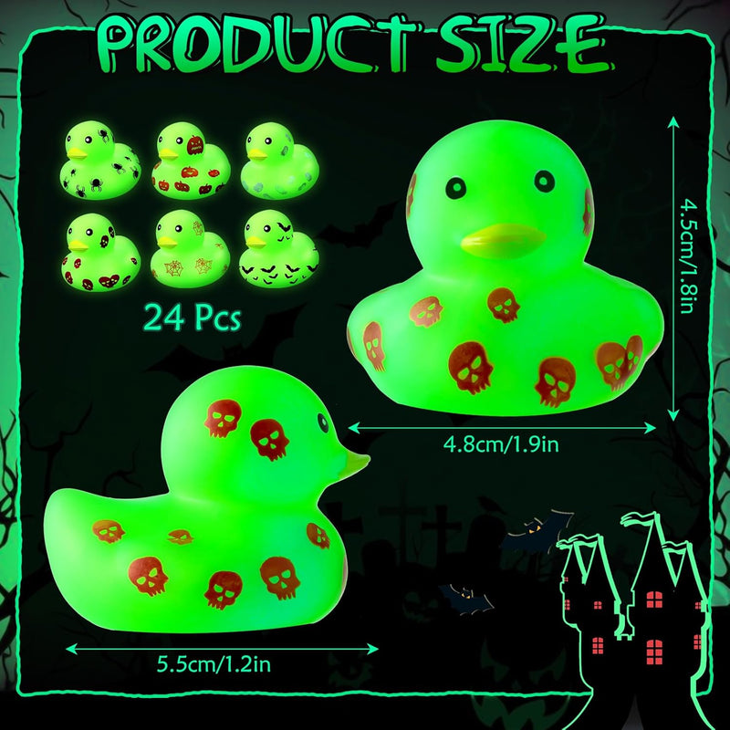 Jenaai Halloween Mini Glow in The Dark Ducks Light up Rubber Duckies, 6 Styles, Assorted Trick or Treat Tiny Float Squeak Bathtub Toys for Kid Birthday Baby Shower Pool Valentine Prize Reward (48)