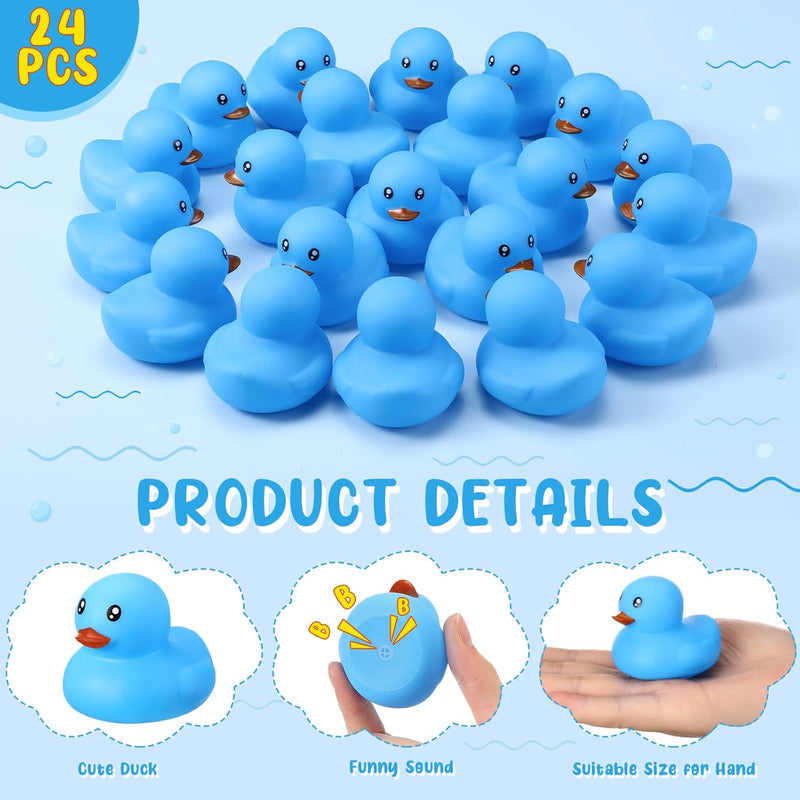 Hungdao 24 Pieces 2 Inch Mini Rubber Duck Bath Toys Squeaky Rubber Ducks Float Bathtub Ducks for Baby Shower Birthday Party Favors Classroom Carnival Prizes Car Decor Supplies (Blue)