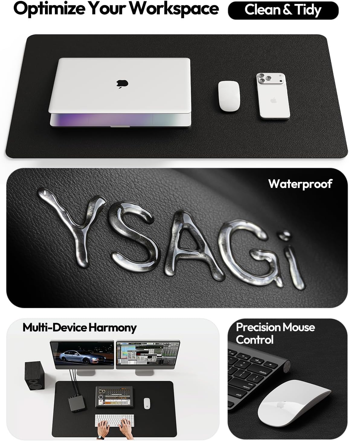 Desk Mat Large, Leather Mouse Pad, Black, 120x60cm Large Mousepad, Office Desk Protector, Non-Slip, PU Leather, Laptop Desk Blotter, Waterproof Writing Pad, for Office/Home โ image 8