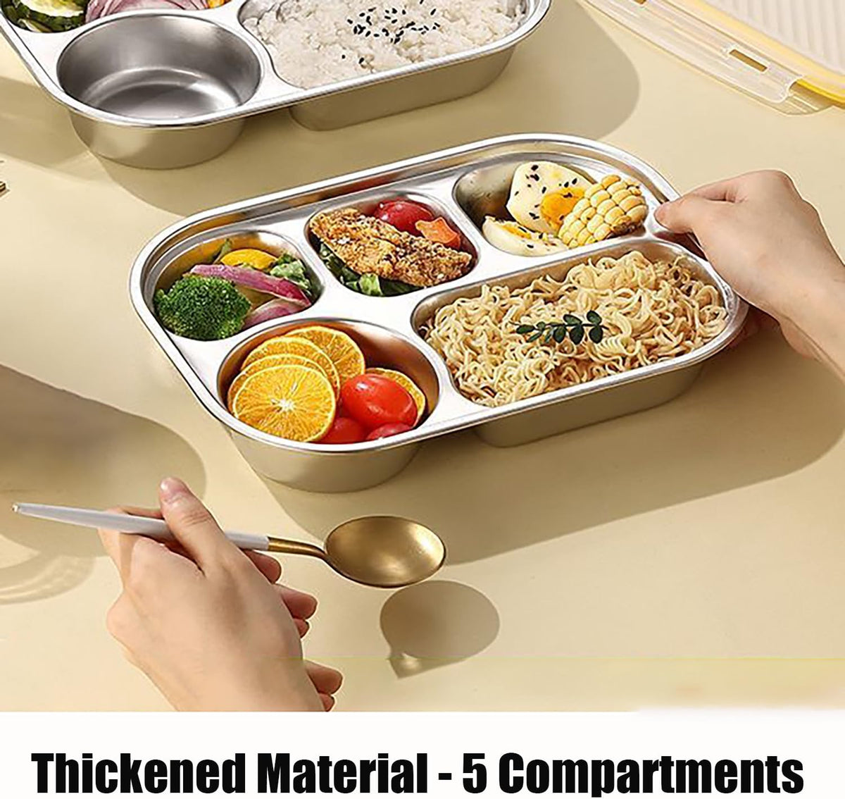 Stainless Steel Lunch Box with Plastic Lids - Bento Box 5 Compartments Reusable Meal Prep for Kids Adult School, Home Lunch, Travel – image 6