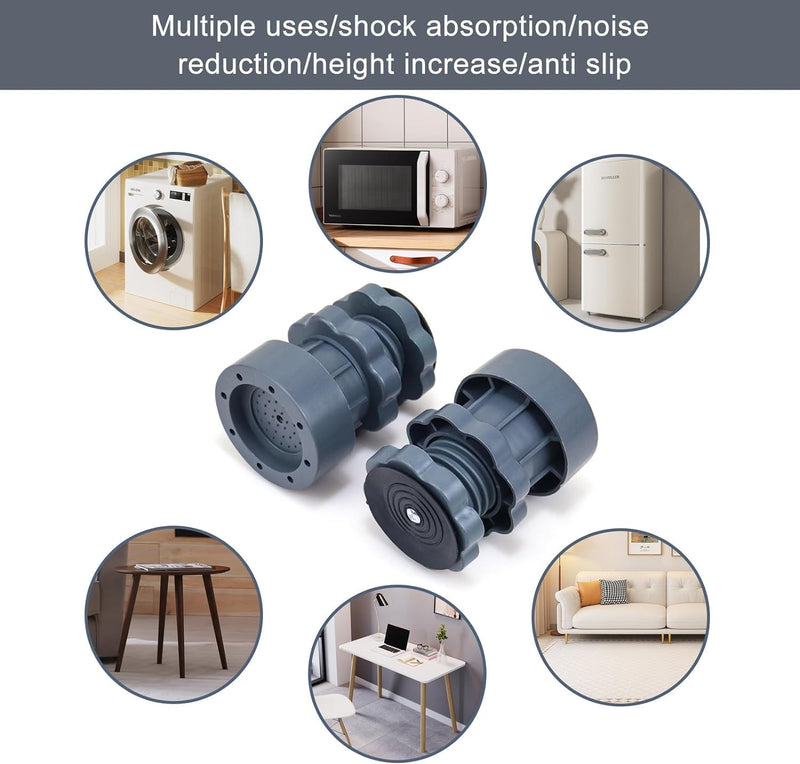 MORTON DAVIES Washing Machine Vibration Pads, Floor Trays, Refrigerator Stand, Washing Machine Stand,Height Adjustment Feet for Refrigerators, Fridge Stands with Anti-Slip Rubber (4 Pcs Set)