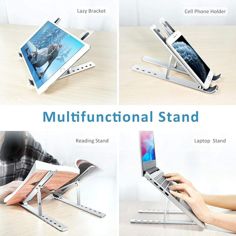 Adjustable Laptop Stand for Desk- Foldable Aluminum Laptop Stand Silver- Lightweight, Portable Laptop RiserDurable Laptop Holder Adjustable Compatible with MacBook, Dell, HP & More- 27x5.5x2.5cm