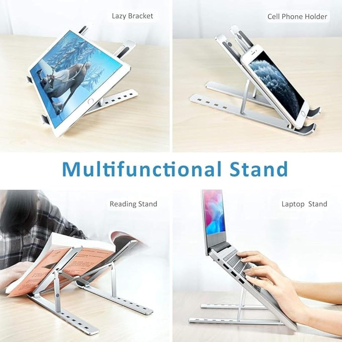 Adjustable Laptop Stand for Desk- Foldable Aluminum Laptop Stand Silver- Lightweight, Portable Laptop RiserDurable Laptop Holder Adjustable Compatible with MacBook, Dell, HP & More- 27x5.5x2.5cm – image 4