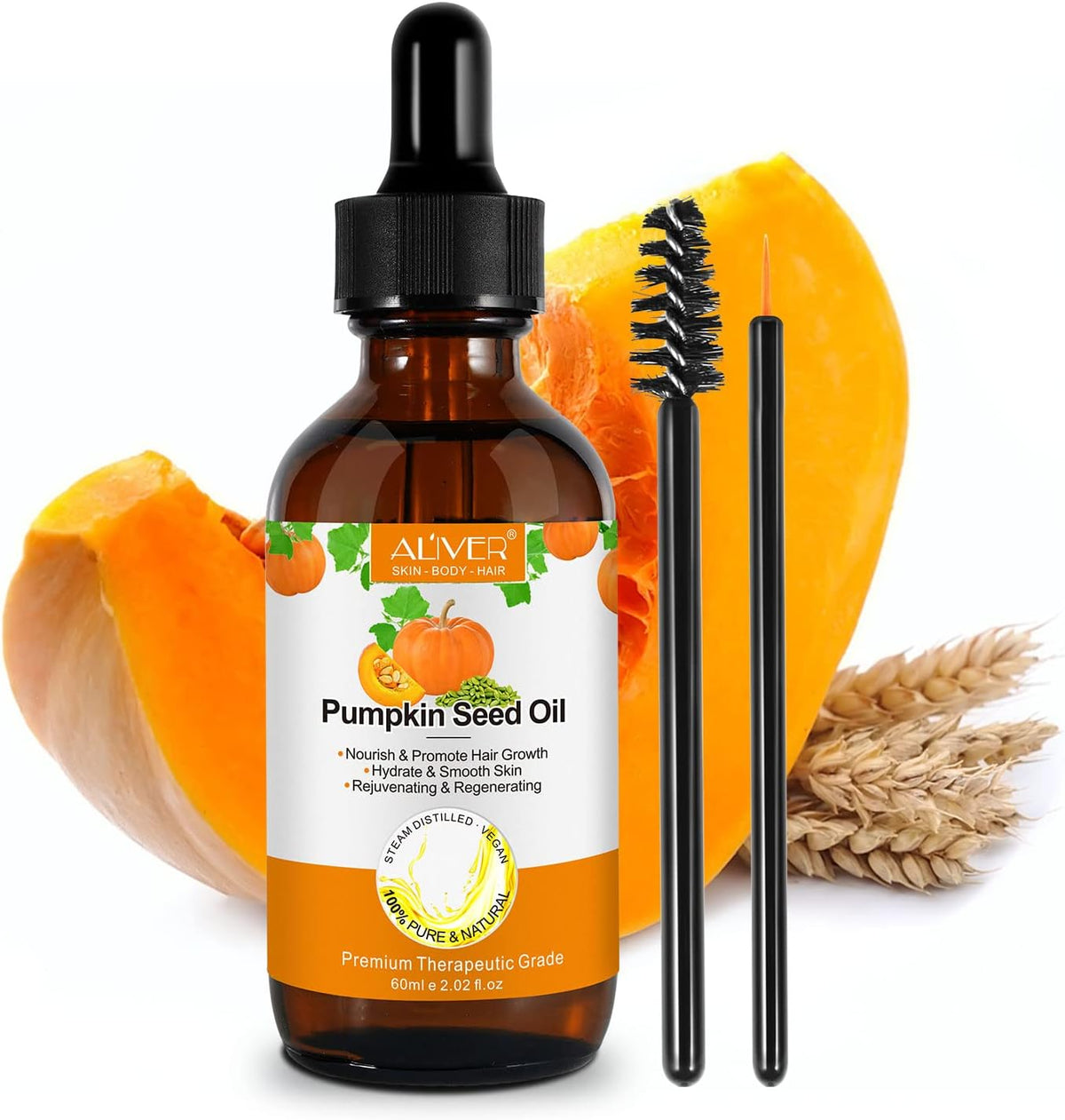 Organic Pumpkin Seed Oil for Hair Growth, Pumpkin Seed Oil for Skin, Face, Hair Care, Eyebrow and Eyelash Growth 100% Pure Natural, Improve Hair Loss and Nourishes Scalp for Men and Women, 60ml – image 2