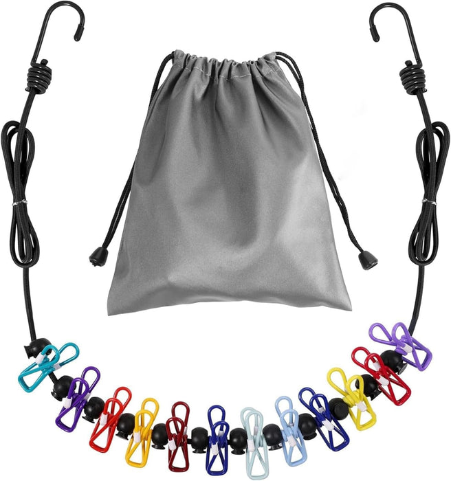 Retractable Portable Clothesline for Travel,Clothing line with 12 Clothes Clips, for Indoor Laundry Drying line,Outdoor Camping Accessories (Grey)