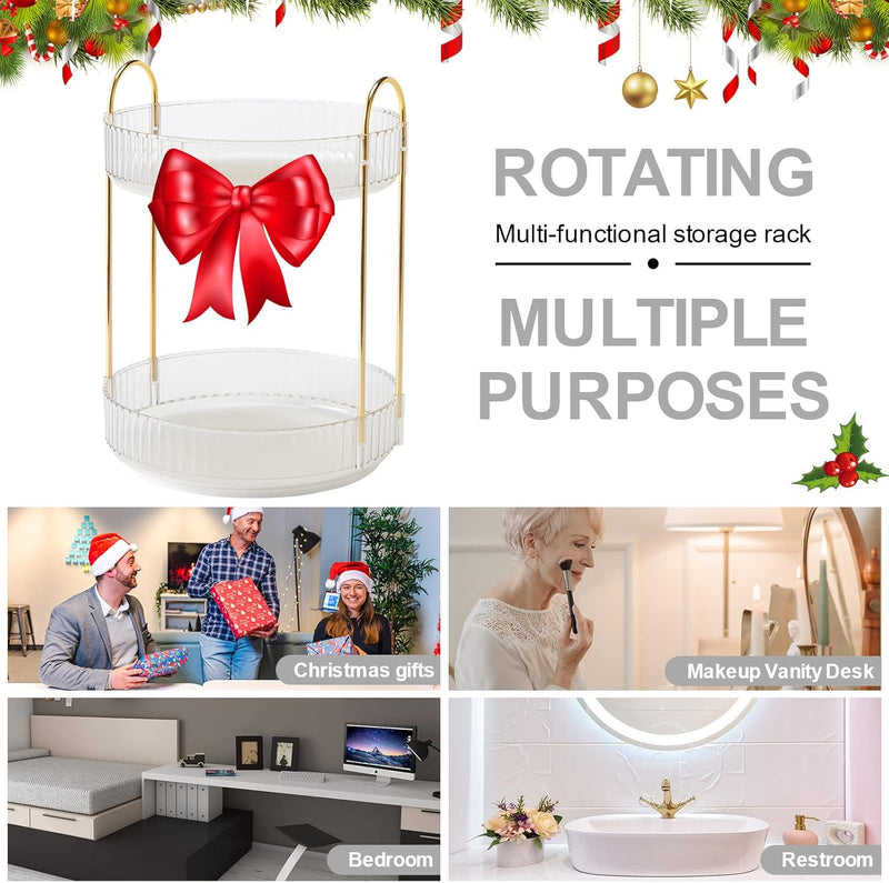 INVSSENE 360° Rotating Makeup Organizer, Bathroom Make Up Spinning Holder Rack, Large Capacity Cosmetics Storage Vanity Shelf Countertop, Fits Cosmetics, Perfume, Skincare, Lipsticks(2 Tiers, Green)