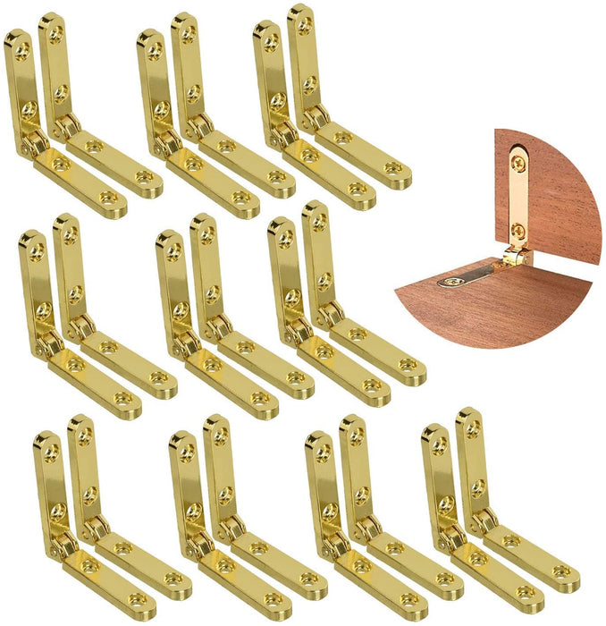 ELECDON Jewelry Box Hinges, 90 Degree Wooden Box Accessories Zinc Alloy Chest Case Hinge with Screws, 20 Pcs Side Rail Hinges Mini Wooden Box Chest Case Hinges Cabinet Hardware (30 x 30mm, Gold)