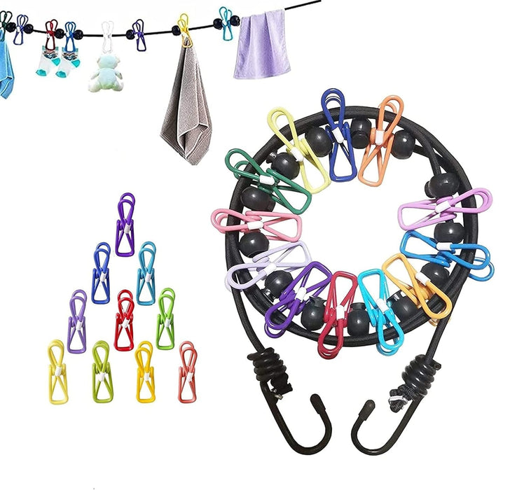 Dailychic Portable Travel Clothesline with 22pcs Colorful Clothespins Retractable Clothes line for Camping, Vacation, Hotel, Backyard, Balcony, Windproof Elastic Laundry Drying line Indoor and Outdoor