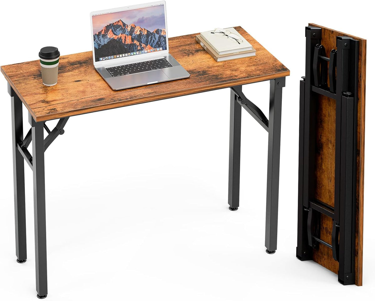 Small Computer Desk Folding Table - 35.8" Foldable Office Desk, No Assembly, Perfect for Small Spaces in Bedroom, Dorm, or Apartment, Portable Mini Desk or Study Table with Compact Design, Brown β image 1