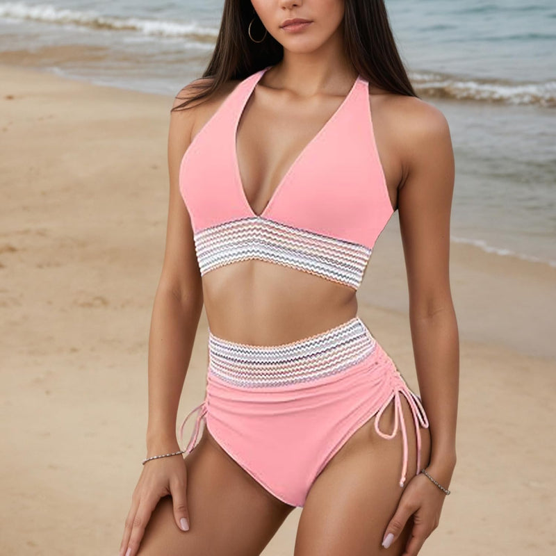 Hicodbek Bikini Women's Set Sexy Swimsuit Swimwear High Waist Colour Block Two Piece Drawstring Swimsuits Bikini for Women