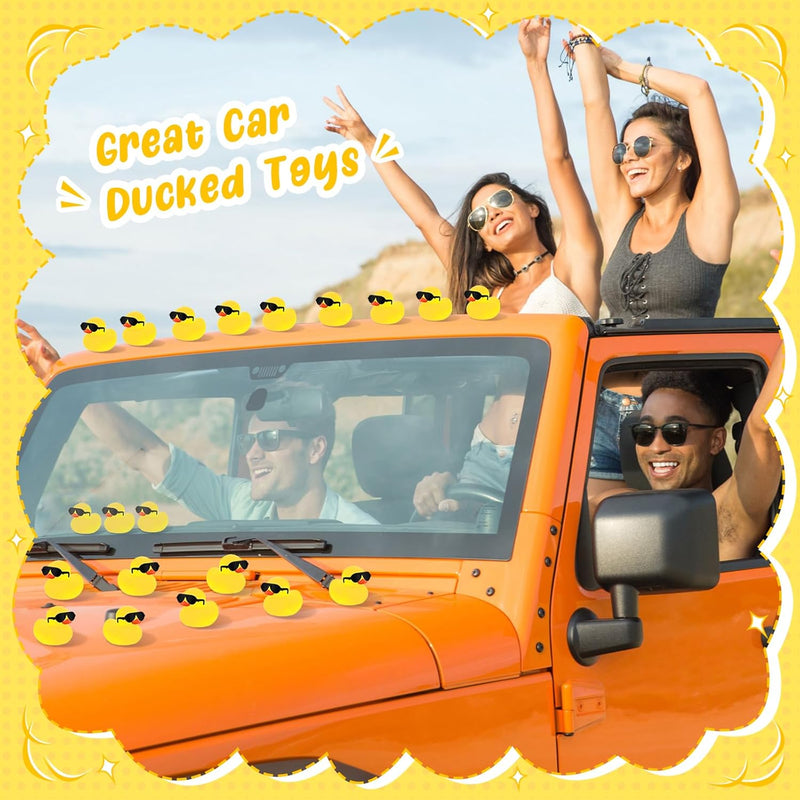 Hiboom 300 Pack Mini Rubber Ducks with Sunglasses Sets Duck Bath Toys Cute Float Squeaky Bathtub Duckies Toys for Baby Shower Birthday Party Favors Class Carnival Prizes Car Decor(Yellow)