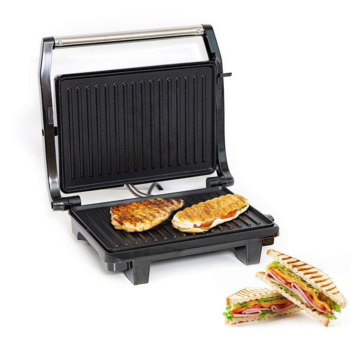 Geepas Stainless Steel Grill Maker, Power and Ready Light, GGM5394 | Non-Stick Cooking Plate | Easy to Clean | Practical Cable Winding | Lid Locking for Space-Saving Vertical Storage | Pilot Light