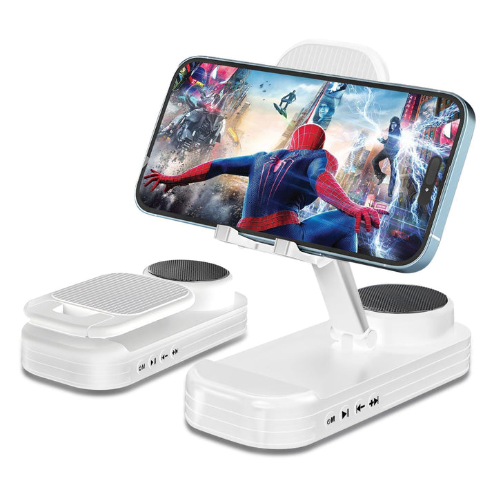 NALACAL Phone Stand with Speaker, HD Surround Sound Bluetooth Speaker, Adjustable Phone Holder, Desktop Tech Gadgets for Women Men Birthday Valentine Present Idea Outdoor Wireless Speaker, White