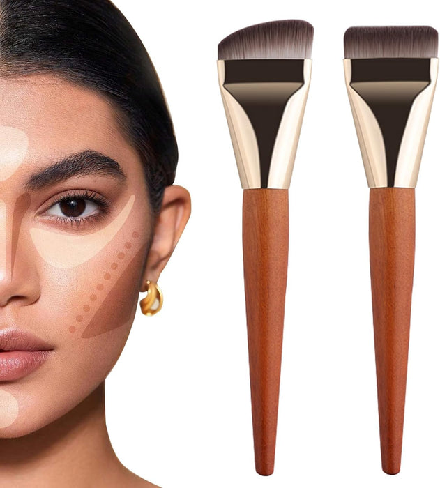2 Pcs Flat Foundation Brush, Mini Nose Contour Brush, Face Makeup Brush for Liquid Makeup, Ultra Thin Liquid Foundation Brushes for Blending, Cream