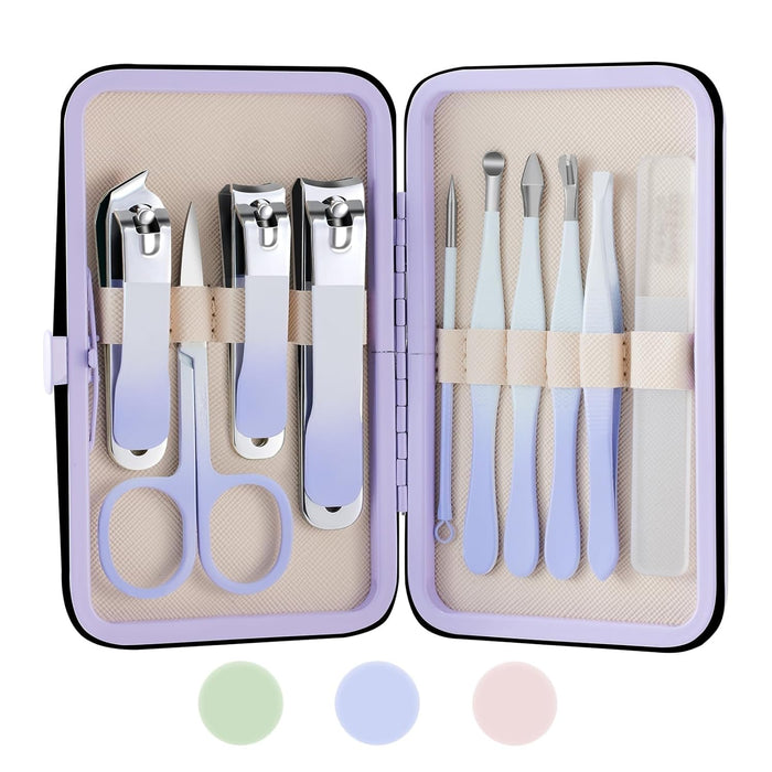 Azonee Manicure Set, 10 Pcs High-Carbon Steel Nail Clippers Set, Nail Clippers Scissors Pedicure Tools Kit, Portable Travel Grooming Kit for Men and Women with Leather Case, Suitable for Home, Travel