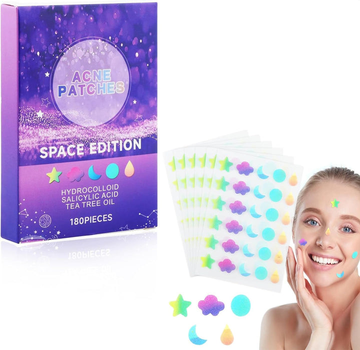 Azonee Pimple Patches for Face, Hydrocolloid Acne Patches Cute Star Zit Covers Spot Cover Stickers 180 Pcs with Tea Tree Salicylic Acid Natural Green Algae Extract Blemish Spot Stickers, 5 Styles