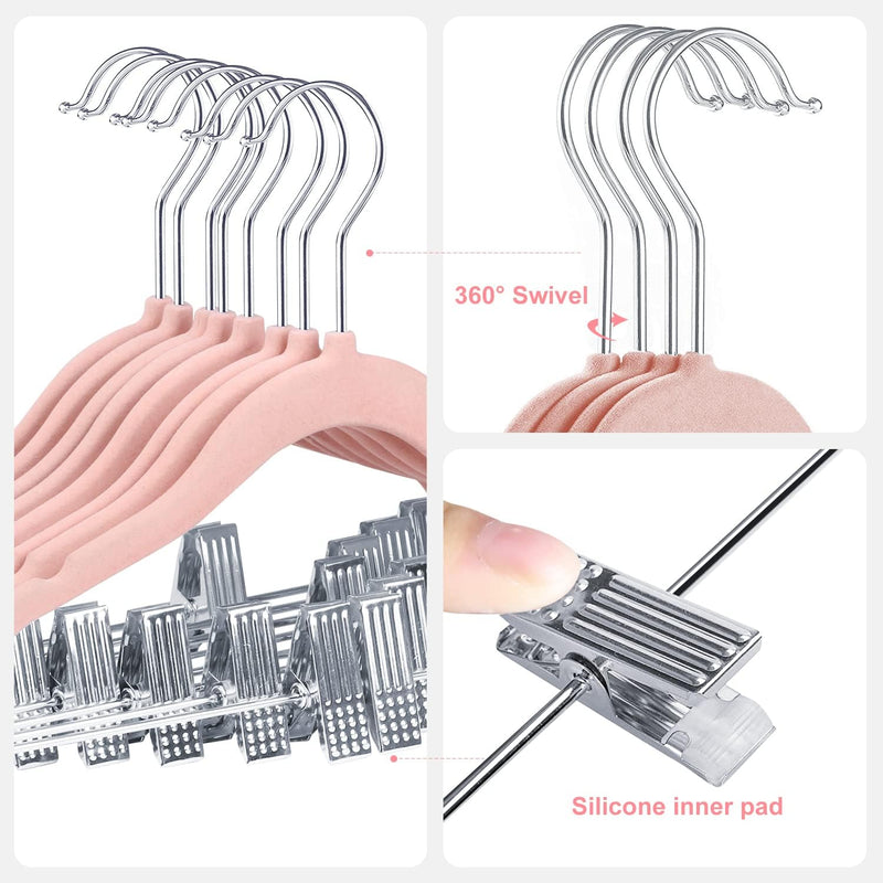 ManGotree 11.8'' Baby Velvet Hangers with Movable Clips, Non-slip Kids Clothes Hangers, Ultra-thin Space-saving Children's Felt Hangers for Shirts, Pants, Dresses, Skirts, Jackets (16 Pack, White)