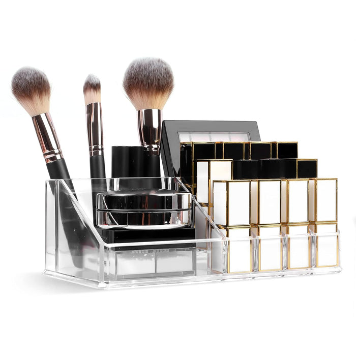 Baytion Makeup Organizer Lipsticks Organizer,Acrylic Cosmetic Storage with 16 Slots,Cosmetic Brush,Skin Care Product and Lipsticks Holder for Bathroom&Bedroom