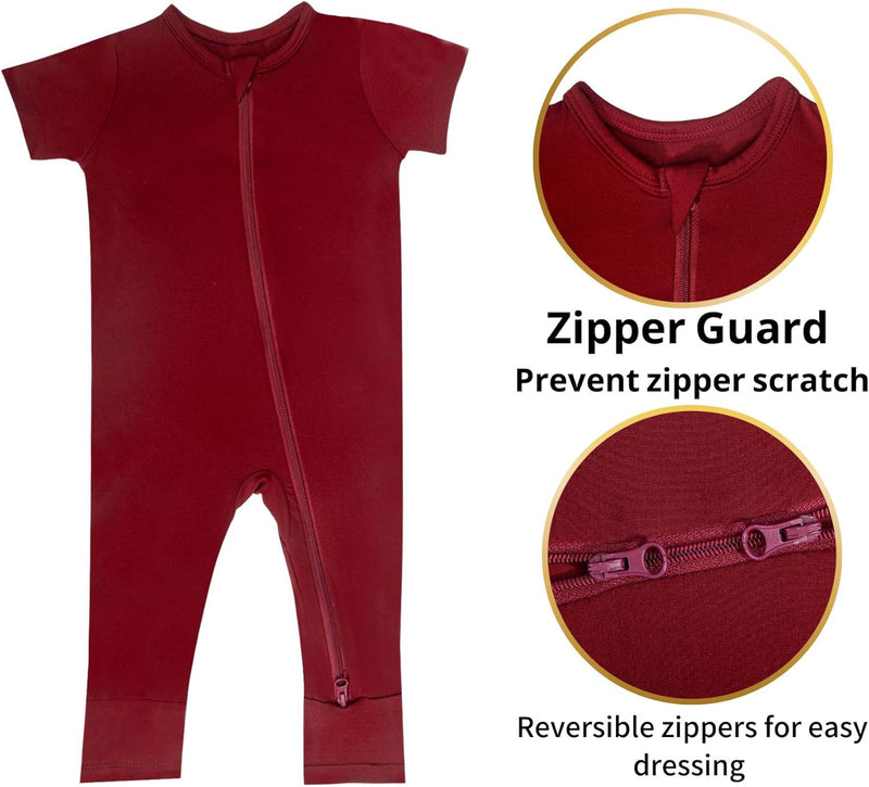 GUISBY Bamboo Baby Pajamas, Summer Short Sleeve Footless Rompers, 2 Way Zipper Sleeper