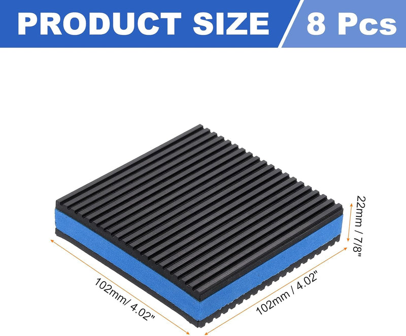 QUARKZMAN Pack of 8 Anti-Vibration Pads for Washing Machine, 4.02 x 4.02 x 7/8 Inch Vibration Dampening Pads, Sound-Absorbing Ribbed Rubber Mats, EVA Centre, Vibration Insulation Pads, Black/Blue