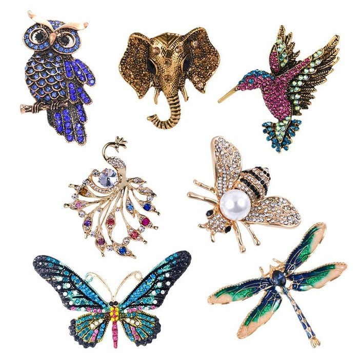 Women Brooch Set, 7 Pcs Crystal Brooch Antique Cute Animal Shape Colorful Rhinestone Pins Costume Gifts, Retro Brooches for Cloth Scarf and Hat, Stylish Elegant Brooch Pin for Women Men Party Wedding