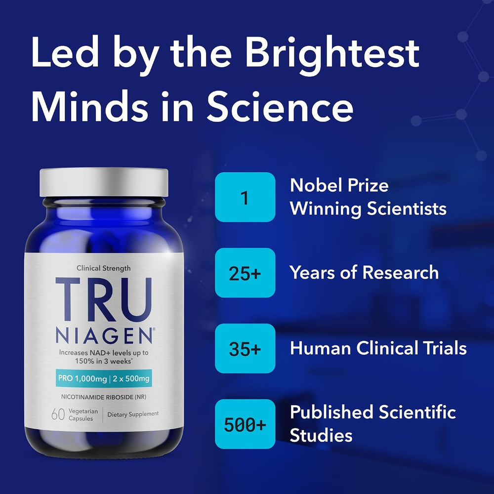 TRU NIAGEN PRO NAD+ Supplement for Anti Aging and Cell Regeneration, 1000 mg Patented Niagen, 30 Servings Supports Cellular Energy Nicotinamide Riboside (NR) Daily Supplements for Men and Women