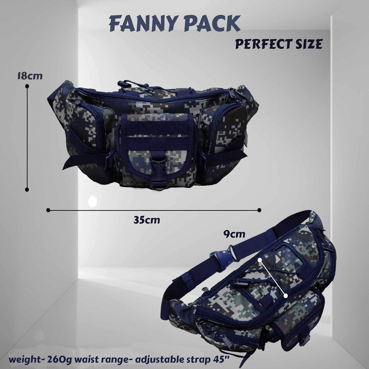 Trail Sports Waist Bag, Marpat Navy Camo, 18 35 9 cms, Fanny Pack – image 2