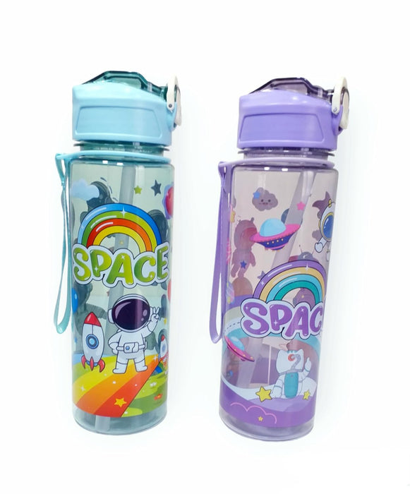 FAM Space Water Bottle For Kids - Water Bottle For Kids – Straw Water Bottle For Kids – School Supplies - astronaut water bottle for kids - school water bottle (Blue)