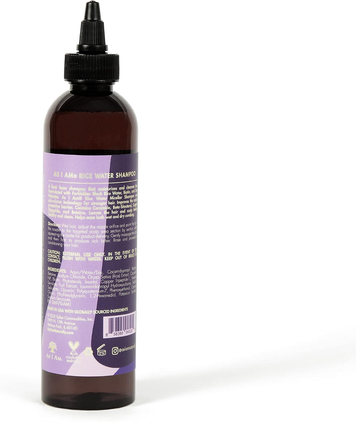 Rice Water Shampoo 8 oz - with Forbidden Black Rice, Saw Palmetto, Biotin - Gentle Cleanser - Moisturizing - Vegan & Cruelty Free - Sulfate Free - Paraben Free - For All Hair Types – image 2