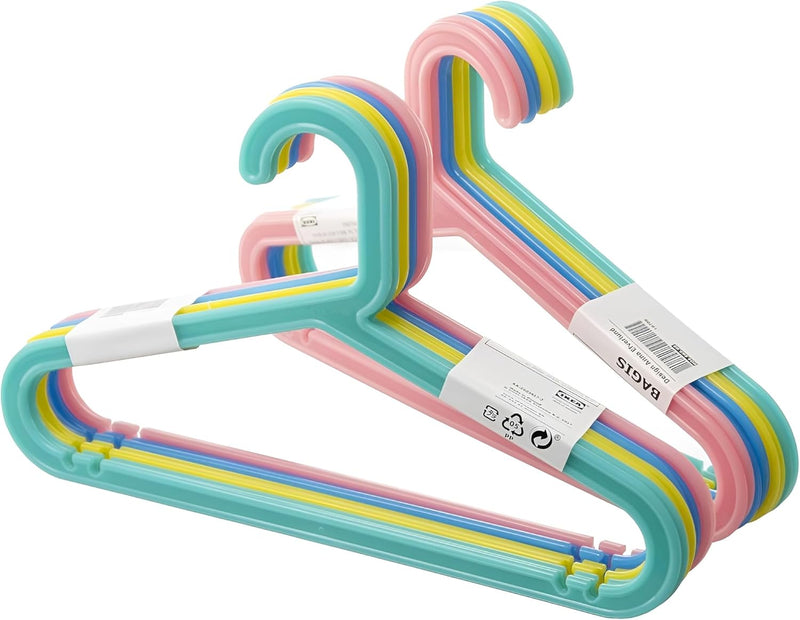 Ikea BAGIS Kids Children's Clothes Hangers, Mixed Pastel Colours, Set of 16