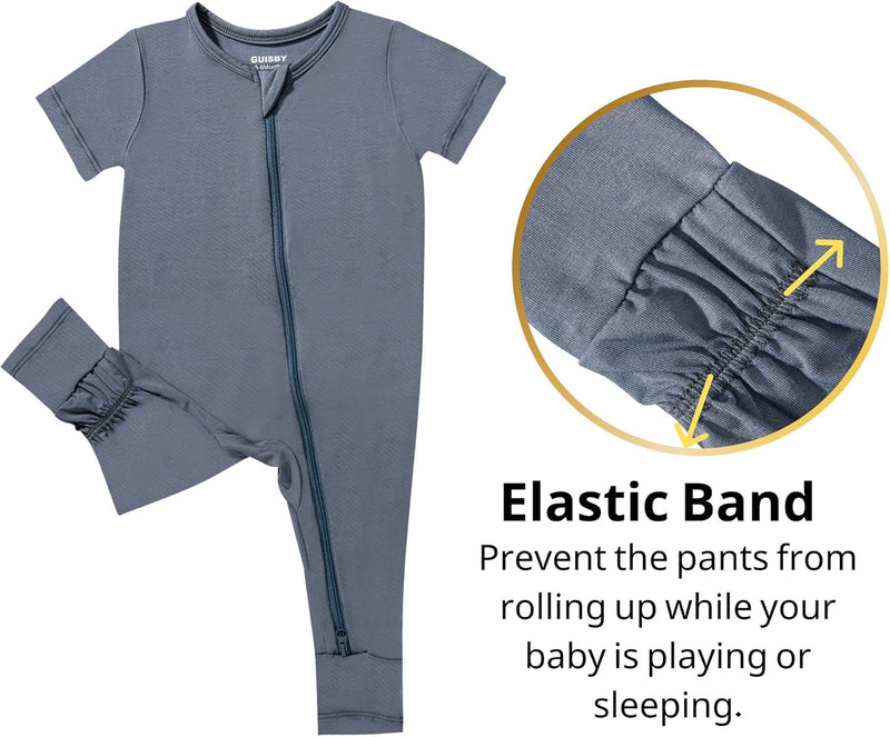 GUISBY Bamboo Baby Pajamas, Summer Short Sleeve Footless Rompers, 2 Way Zipper Sleeper