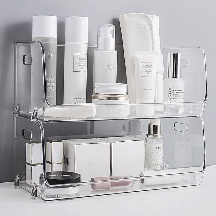 2-Pack Stackable Makeup Organizer, Acrylic Clear Cosmetic Display Case for Vanity, Bathroom Vanity Organizers, Multi-use Cosmetic Storage Display Box for Cosmetics, Skin Care, Hair Accessories