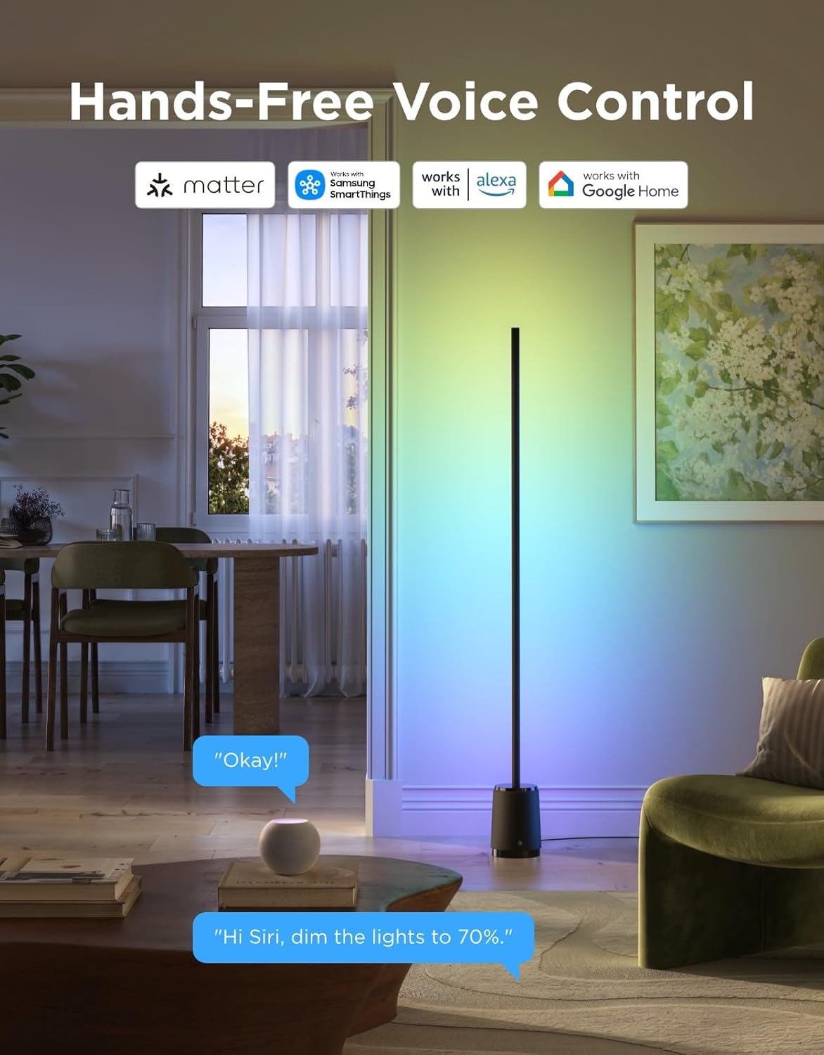 LED Floor Lamp 3 Lite RGBICWW, 1400lm Smart Standing Lamp 152cm 2700-6500K, 105+Scene, AI Bot 2.0, DIY, Music Sync, Work with Alexa Matter, Black, Corner Floor Lamp for Bedroom Living Room – image 6