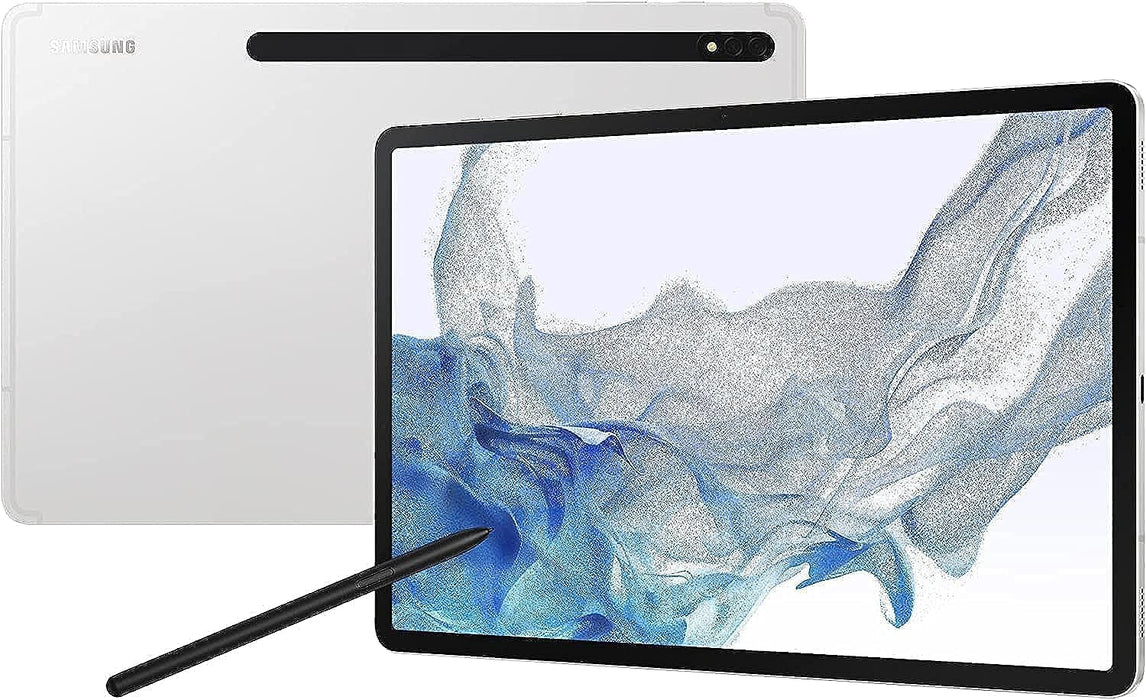 Samsung Galaxy Tab S8 Android Tablet, 12.4" LCD Screen, 128GB Storage, S Pen Included, Qualcomm Snapdragon, All-Day Battery, Ultra Wide Camera, 5G WiFi, Silver (UAE version)
