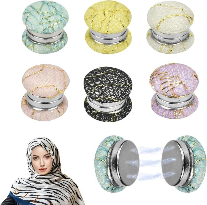Hijab Magnet, 6 Pairs Hijab Magnetic Pins, Small Magnetic Hijab Buttons Strong Magnetic Hijab Pins Multi-Purpose Colorful Magnetic Scarf Clip Pinless Brooch Clip for Women Girls Clothes (Needleless)