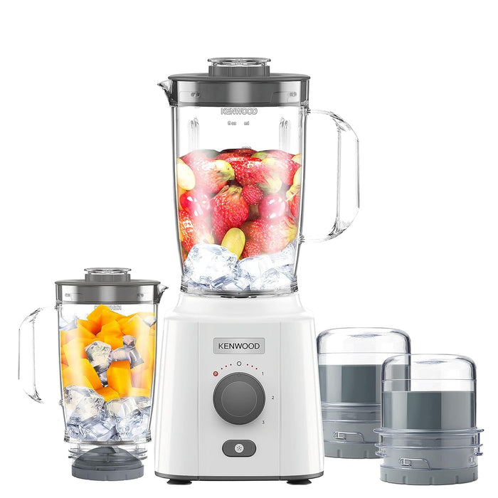 Kenwood Blender 650W Smoothie Blender/Smoothie Maker Blend-X Fresh 1.5L With Extra Blender Jar, Grinder Mill, Grater Mill, Ice Crush Function Blp41.H0Wh White