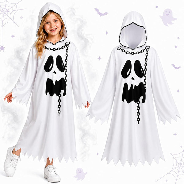 Yoawllty Halloween Costume for Kids,Hooded Ghost Robe, Spooky Fancy Dress Outfit for Halloween Parties and Cosplay