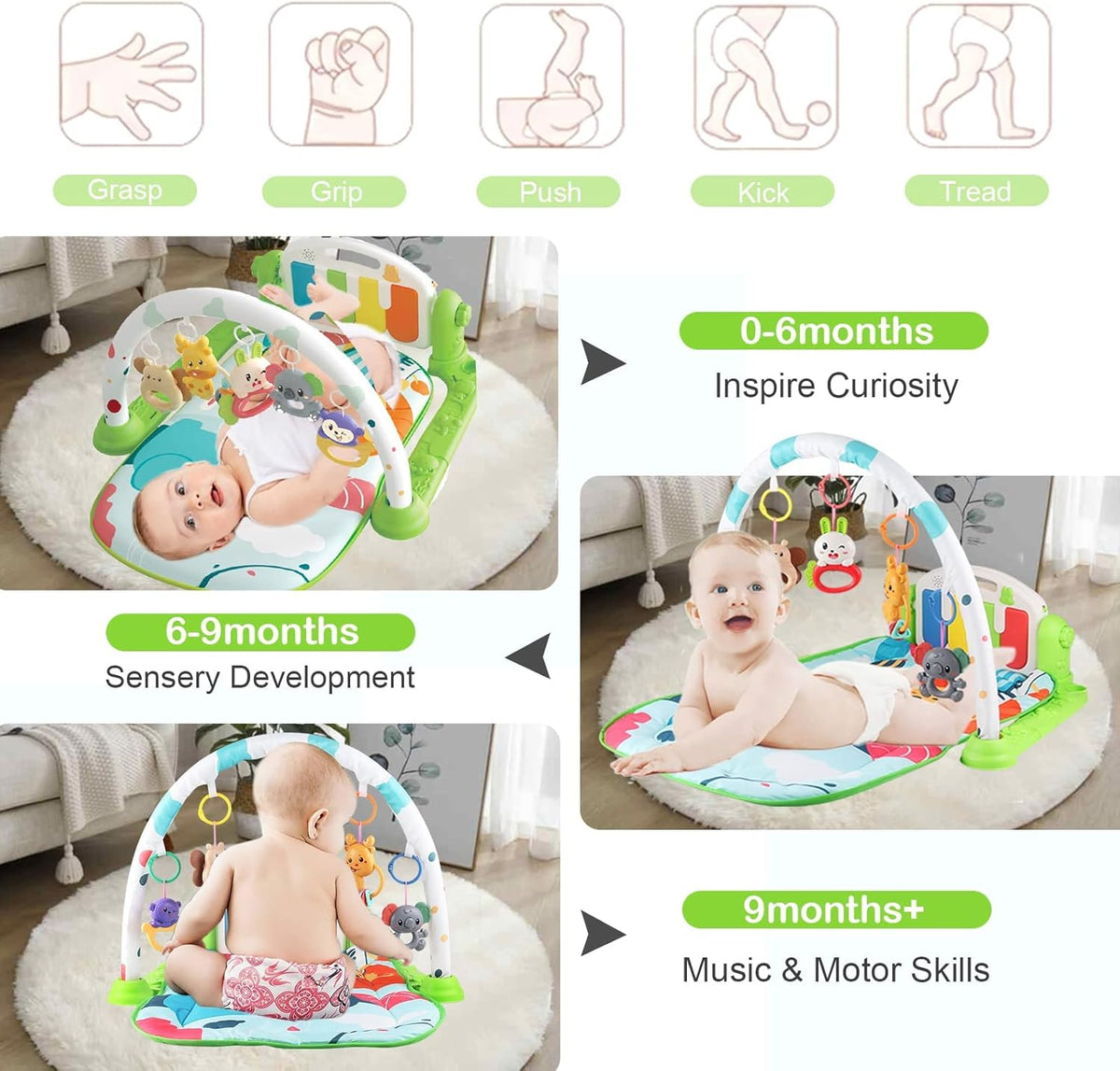 SKY-TOUCH Play Mats for Baby Gyms, Kick and Play Piano Gym Mats, Detachable Tummy Time Mat with Music and Lights, Musical Electronic Learning Toys, Activity Center for Babies and Toddlers – image 3