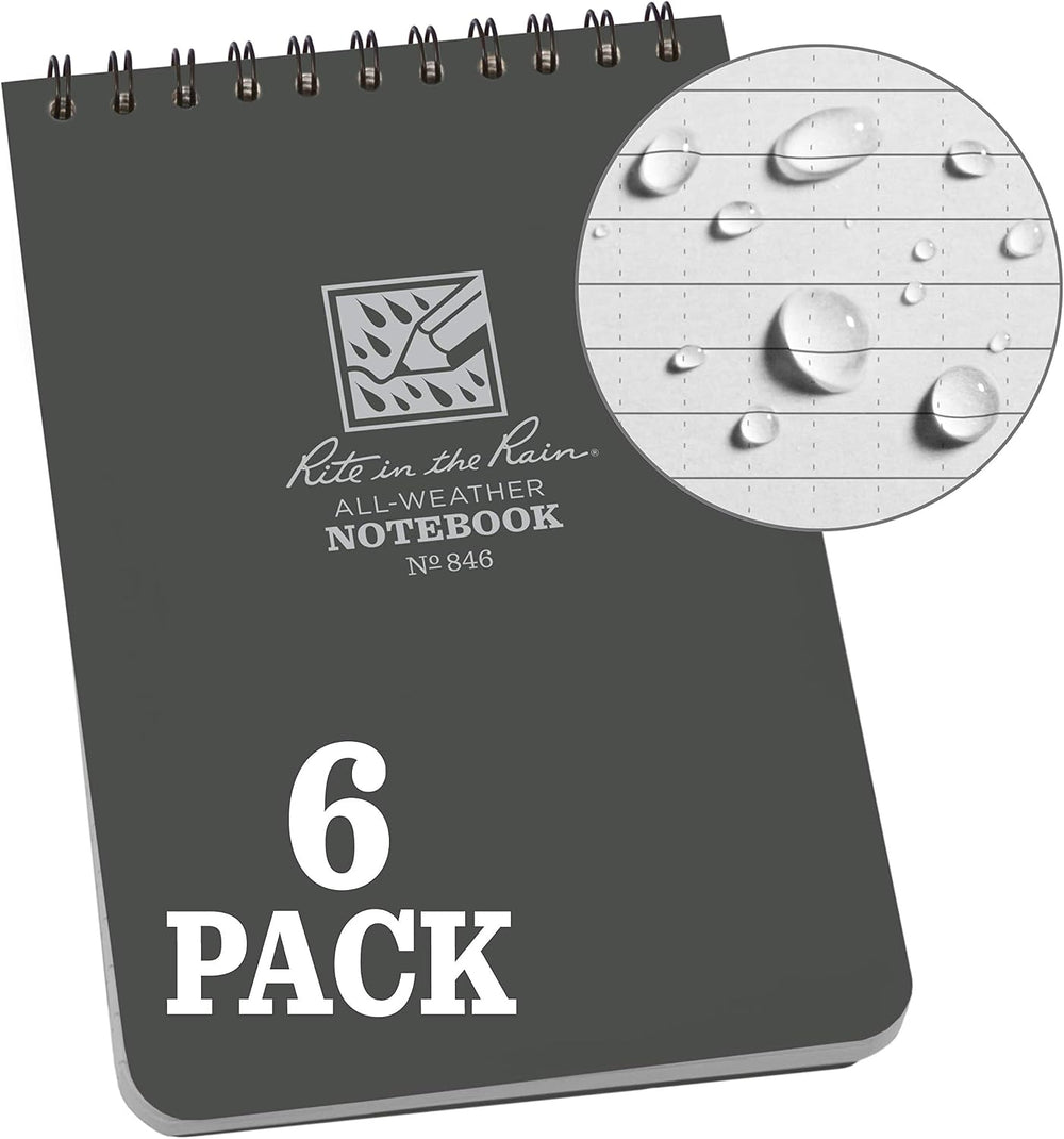 Rite In The Rain Weatherproof Top Spiral Notebook, 10.2 cm x 15.2 cm, Green Cover, Universal Pattern, 3 Pack (No. 946-3)
