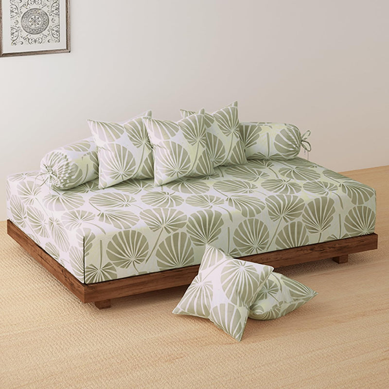 HOKIPO Cotton Feel Brushed Microfiber 145 GSM Printed 8 Pcs Diwan Set with 1 Bedsheet 60x90 Inches|2 Bolster Covers 20x27 Inches|5 Pillow Covers 16 Inches (D5-IN-778), Multicolor